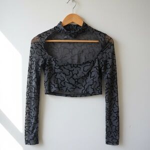 Motel Rocks Gray Sheer Patterned Top